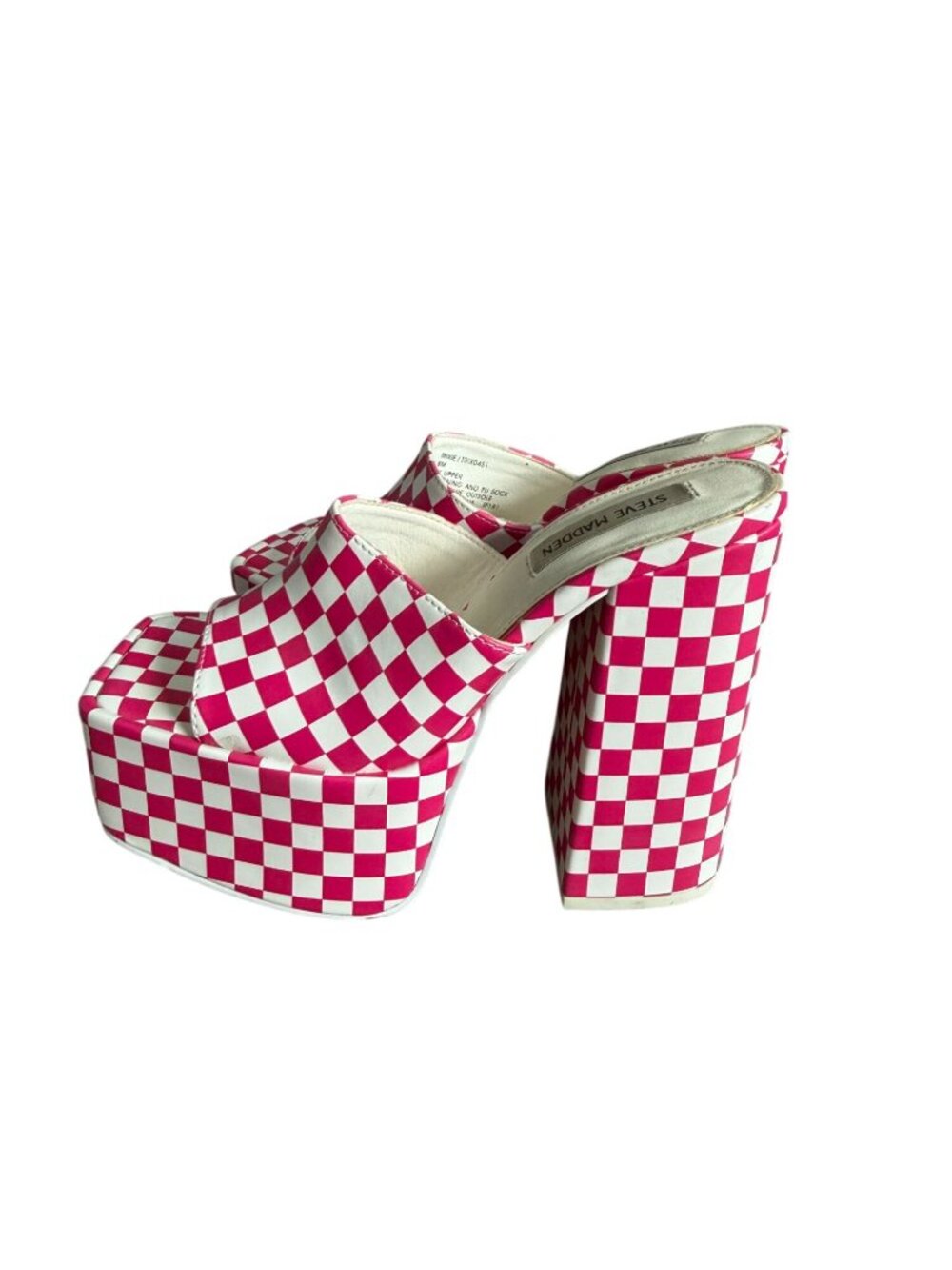 STEVE MADDEN Trixie Checkerboard Pink White Platform Sandals Heels Size 8 - Picture 5 of 11